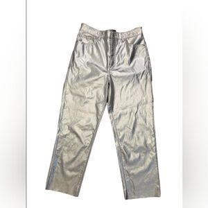 Express Straight Super High Rise Metallic Silver  Pants Size 8